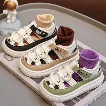 Детские сандалии. Летняя детская обувь с дырочками. Туфли с каркасом. Повседневная пляжная обувь на мягкой подошве. 22 чёрный