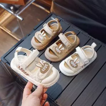 Детские сандалии, летняя нескользящая обувь для малышей на мягкой подошве, сандалии с носком для мальчиков и девочек 21 бежевый