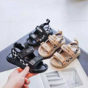 Детские сандалии, новые летние сандалии для девочек, обувь для мальчиков с открытым носком, нескользящая пляжная обувь с мягкой подошвой 26 чёрный