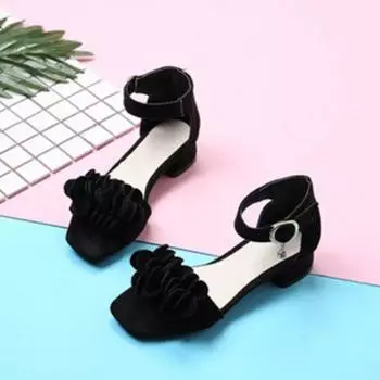 Детские сандалии, обувь для девочек, летние туфли на высоком каблуке, корейская версия, туфли для принцессы на пляж, детская черная обувь для выступлений для среднего возраста 29 чёрный