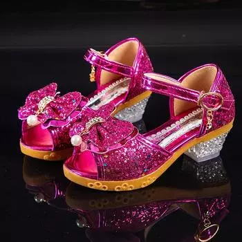 Детские сандалии. Обувь для девочек. Летние туфли с кристаллами на высоком каблуке. 26 красный