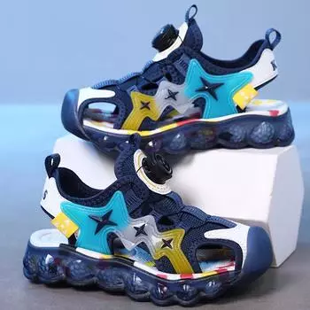 Детские сандалии с вращающимися кнопками и закрытым носком Пляжные спортивные сандалии Закрытые сандалии для мальчиков Сандалии для девочек 27 розовый