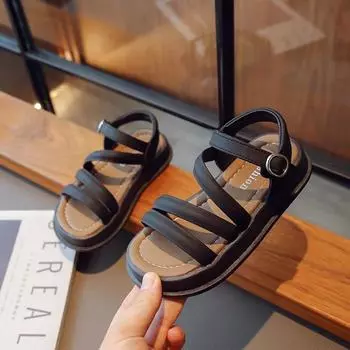 Детские сандалии с вырезами, нескользящие сандалии для девочек, летние модные повседневные детские школьные пляжные сандалии с толстой подошвой и открытым носком, с петлей на липучке 23 бежевый