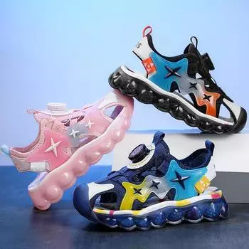 Детские сандалии с закрытым носком и вращающимися кнопками Пляжные спортивные сандалии Закрытые сандалии для мальчиков Розовые сандалии для девочек 27 розовый