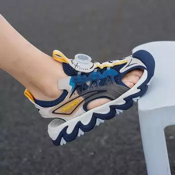 Детские сандалии Сандалии для девочек Летняя пляжная обувь с мягкой подошвой для мальчиков Нескользящие сандалии для больших детей Size 27,Foot Length:17cm синий