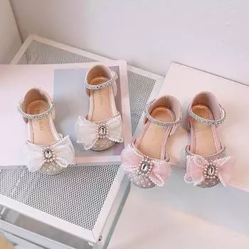 Детские сандалии, украшенные стразами и бантом, обувь принцессы для девочек 26