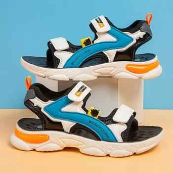 Детские сандалии, универсальные студенческие пляжные туфли из полиуретана с мягкой подошвой на липучке для мальчиков и девочек 26 красный