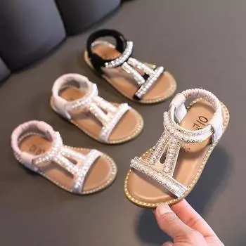 Детские сандалии. Жемчужная обувь принцессы для девочек. Детская обувь. Пляжная обувь. 21 белый