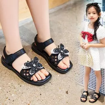 Детские сандалии, женские летние новые туфли принцессы для девочек, обувь на мягкой подошве, детские сандалии, пляжные студенческие сандалии 24
