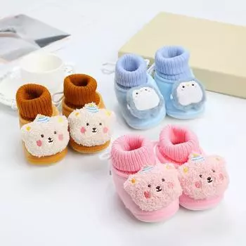 Детские сапоги, плюшевая хлопковая обувь с героями мультфильмов для мальчиков и девочек, обувь на мягкой подошве для малышей 13