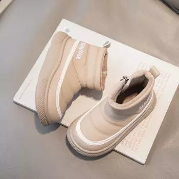 Детские сапоги, водонепроницаемые, теплые, плюшевые, нескользящие, 2023, новые, модные, повседневные, для мальчиков и девочек, короткие сапоги, детские, с боковой молнией, подходящие по цвету 26 чёрный