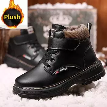 Детские сапоги, зимние детские бархатные и хлопковые зимние сапоги, уличные высокие теплые зимние сапоги для девочек 28 чёрный