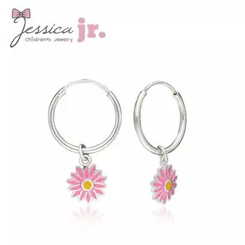 Детские серьги-кольца из стерлингового серебра 925 пробы с подвесками в виде розового цветка ромашки. Гипоаллергенные подарки для маленьких девочек, малышей и подростков.