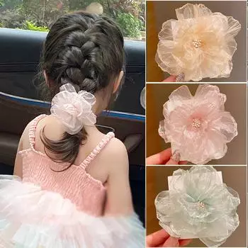 Детские сетчатые аксессуары для волос с цветами для девочек, детская заколка для волос