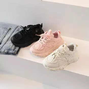 Детские сетчатые дышащие кроссовки, весенне-осенние новые детские повседневные туфли с мягкой подошвой, школьные спортивные кроссовки для мальчиков и девочек 21 чёрный