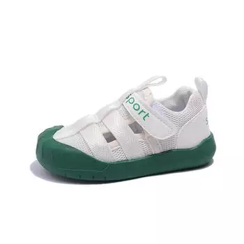 Детские сетчатые кроссовки белого цвета с липучкой для мальчиков, повседневная обувь 2024 года, летняя новая детская спортивная обувь для девочек, простой круглый носок, корейская версия 22 красный