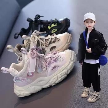 Детские сетчатые кроссовки для мальчиков, дышащие кроссовки Pops, весенние и летние кроссовки для девочек среднего и большого возраста, легкие кроссовки для бега 26 розовый