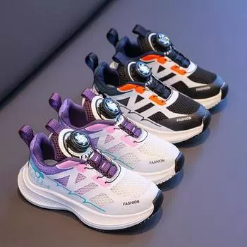 Детские сетчатые кроссовки для мальчиков, модные повседневные туфли с цветными кнопками для девочек, обувь с вращающимися кнопками 27 фиолетовый