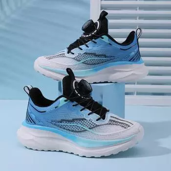 Детские сетчатые кроссовки с вращающимися кнопками, кроссовки для бега у студентов, легкие, с мягкой подошвой, модные повседневные кроссовки, трендовая обувь 31