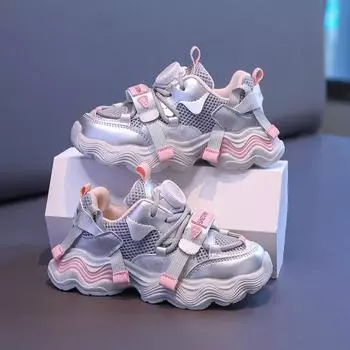 Детские сетчатые кроссовки с вращающимися пуговицами, осенняя мода, цветная обувь, повседневная обувь для папы, мальчиков и девочек 26 розовый