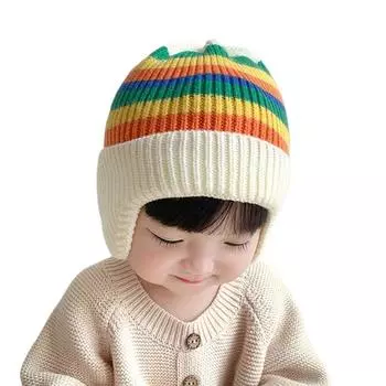 Детские шапки для мальчиков и девочек, зимние теплые вязаные шапки-бини для детей 1, 2, 3, 4 лет с ушами, детские шапки для активного отдыха бежевый