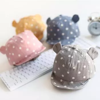Детские шапки, летние детские хлопковые кепки для малышей, милая шляпа в горошек для девочек и мальчиков, детские милые бейсболки с 3D ушками, мягкая шляпа от солнца для младенцев розовый