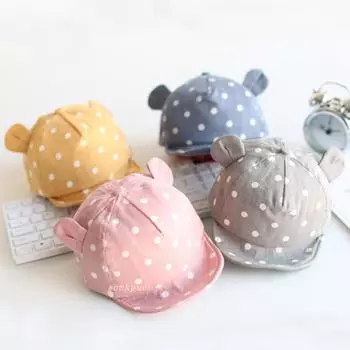 Детские шапки, летние детские хлопковые кепки для малышей, милая шляпа в горошек для девочек и мальчиков, детские бейсболки с милыми ушками, мягкая шляпа от солнца для младенцев синий