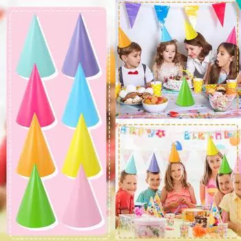 Детские шапки на день рождения, одноцветные праздничные костюмы, конические шляпы, однотонные треугольные шляпы One Size зелёный