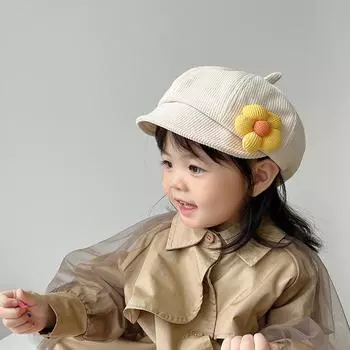 Детские шапки осень и зима милые цветы мода для девочек берет для девочки милая весенняя утиный язычок восьмиугольная шапка