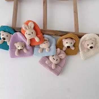 Детские шапки осенние и зимние детские шапки милые супер милые детские шапки шерстяные шапки вязаные шапки кукольные шапки хан Bear Doll (1-5 years old)