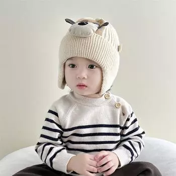 Детские шапки Осенние и зимние детские шапки-ушки Толстые шерстяные вязаные шапки Детские свитера для мальчиков и девочек Милые recommended 6 months-4 years (45-50cm)