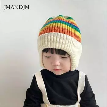 Детские шапки осенние и зимние пуловеры для девочек шапки корейской версии вязаные шапки цветные шерстяные шапки для мальчиков и малышей теплые шапки-ушки прилив average size
