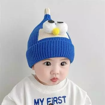 Детские шапки Осенние и зимние вязаные шерстяные шапки для мальчиков и девочек Милые, очень милые шапки-пуловеры с большими глазами для младенцев Маленькие дети Модные