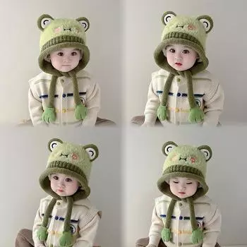 Детские шапки теплые осенью и зимой, набитые и утолщенные 2024 новые вязаные детские плюшевые интегрированные защитные наушники с рисунком recommended 2-12 years old (48-54cm) хаки