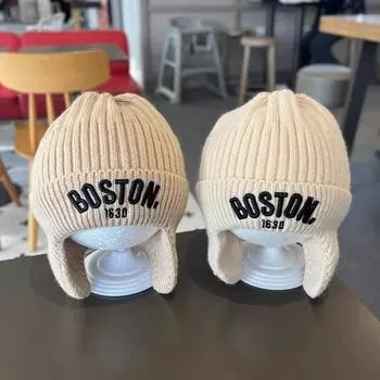 Детские шапки-ушанки вязаные осенне-зимние теплые для мальчиков и девочек зимняя ветрозащитная универсальная детская шерстяная шапка-пуловер One Size чёрный