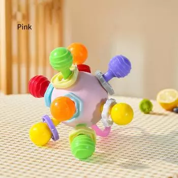 Детские шарики для активности, развивающая игра, вращающаяся погремушка, прорезыватель для захвата активности, детский мячик, сенсорные игрушки для малышей 0 12 месяцев розовый