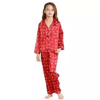 Детские шелковые пижамы на пуговицах, ночное белье, комплекты для отдыха из 2 предметов, 6–12 лет 130