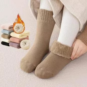 Детские шерстяные носки для мальчиков и девочек, мягкие термочулки для малышей, модные однотонные детские носки из кашемира и плюша на осень и зиму S (3-6 Year) чёрный