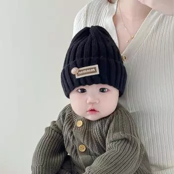 Детские шерстяные шапки Зимние модные теплые вязаные мужские и женские детские шапки-ушанки Бум детских шапок recommended for 1-5 years old (48-52CM) чёрный