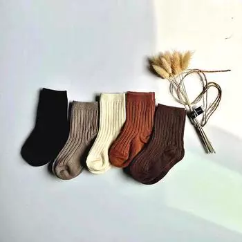 Детские школьные носки, модные однотонные полосатые носки до середины икры для маленьких мальчиков и девочек, ретро весенне-осенние хлопковые детские носки S