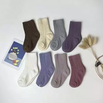 Детские школьные носки, модные однотонные полосатые носки до середины икры для маленьких мальчиков и девочек, ретро весенне-осенние хлопковые детские носки S бежевый