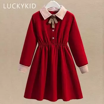 Детские школьные платья в стиле преппи для девочек, одежда, элегантное платье принцессы с бантом для детей, костюмы для малышей 6, 8, 9, 10, 12, 14 лет 110