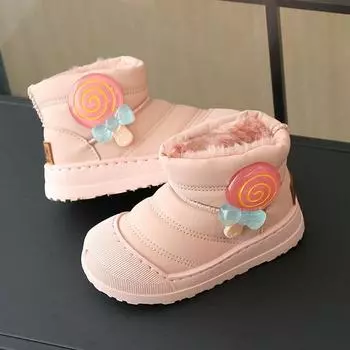 Детские шорты, ботинки для мальчиков и девочек, новые зимние теплые ботинки категории B, короткие сапоги, зимние сапоги на мягкой подошве с пушистым плюшем и мягкой подошвой. 25 розовый