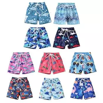 Детские шорты для плавания с принтом для мальчиков, повседневные пляжные шорты, плавки на шнурке 80