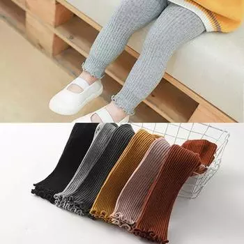 Детские штаны 2024 года, трикотажные леггинсы конфетного цвета для девочек, леггинсы в рубчик, повседневные брюки в полоску, леггинсы для младенцев и детей S чёрный