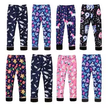 Детские штаны для девочек от 3 до 10 лет, 2 шт., осенне-зимние брюки, теплые леггинсы, утепленные бархатные детские штаны с принтом, теплые леггинсы для маленьких девочек 110
