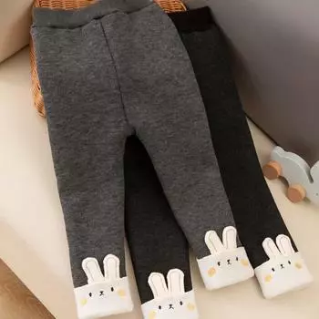 Детские штаны для девочек, утепленные леггинсы, детские теплые штаны, детская одежда с героями мультфильмов, модные брюки осень-зима 100 серый