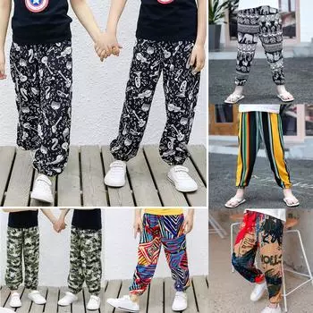 Детские штаны-фонарики с принтом в стиле бохо, повседневные брюки с высокой талией, джоггеры, спортивные штаны для мальчиков и девочек 100
