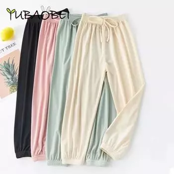 Детские штаны YUBAOBEI, летние детские штаны из ледяного шелка с защитой от комаров, тонкие корейские повседневные штаны для мальчиков и девочек 90 чёрный