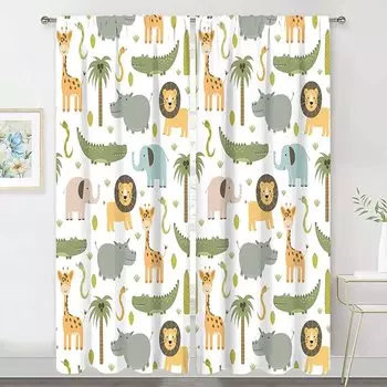 Детские шторы Safari Animals, затемняющие оконные занавески, лев, бегемот, жираф, домашняя гостиная, декор спальни, 2 шт. 2x50W160H(CM)40x63in&Hook